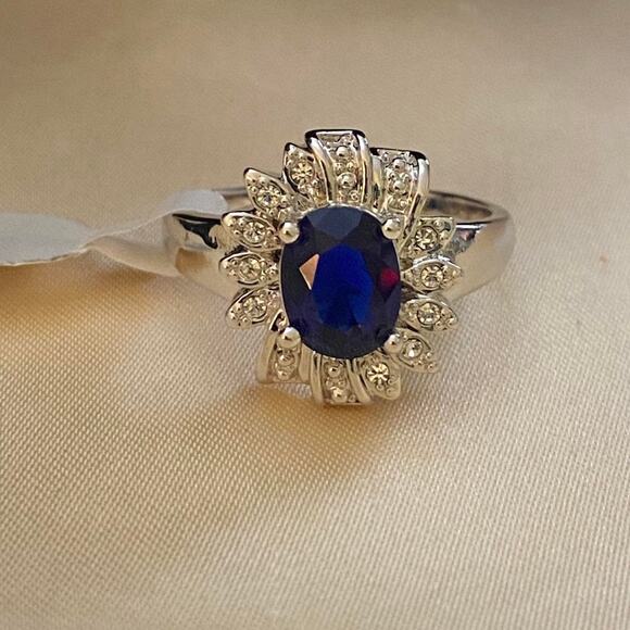 Silver Blue Gemstone Ring  Size 10 - Picture 1 of 7